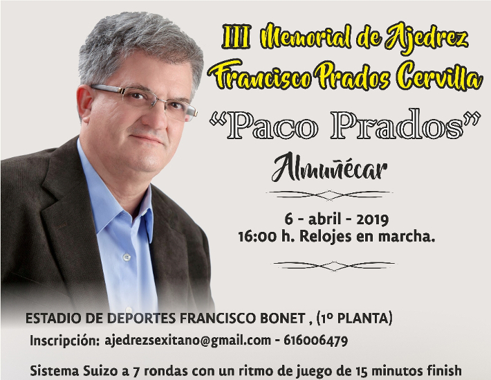 El III Torneo de Ajedrez Memorial Paco Prados se celebrar el 6 de abril en el estadio Francisco Bonet
